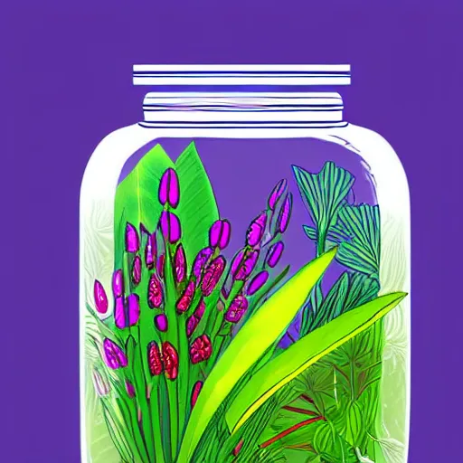 Image similar to a jar with a variety of beautiful plants inside, digital art, awards winning