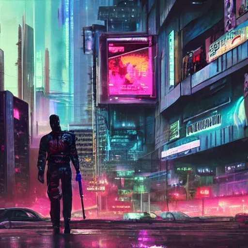 Image similar to cyberpunk baghdad 2 0 4 9, oil on canvas