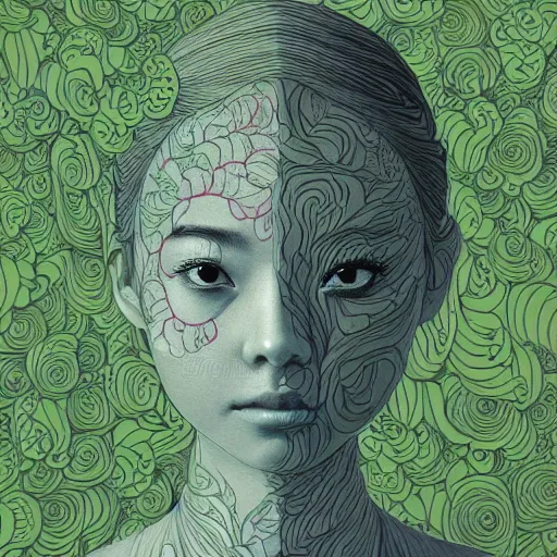 Prompt: the portrait of an unbelievably beautiful, elegant and cute japanese girl partially made of broccoli, an ultrafine detailed illustration by james jean, intricate linework, bright colors, final fantasy, behance contest winner, vanitas, angular, altermodern, unreal engine 5 highly rendered, global illumination, radiant light, detailed and intricate environment
