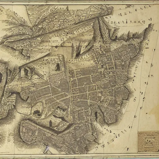 Prompt: detailed 1 9 th century map of an ancient hellenistic city. 4 k museum archival scan