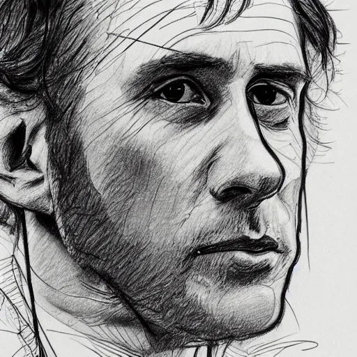 Image similar to a realistic yet scraggly portrait sketch of the side profile of a stern and sophisticated alex kapranos, trending on artstation, intricate details, in the style of frank auerbach, in the style of sergio aragones, in the style of martin ansin, in the style of david aja, in the style of mattias adolfsson