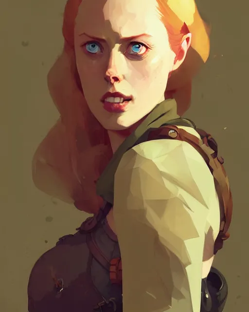 Image similar to hyper - realistic portrait of deborah ann woll as a adventurer by atey ghailan, by greg rutkowski, by greg tocchini, by james gilleard, by joe fenton, by kaethe butcher, dynamic lighting, gradient light yellow, brown, blonde cream and white color scheme, grunge aesthetic