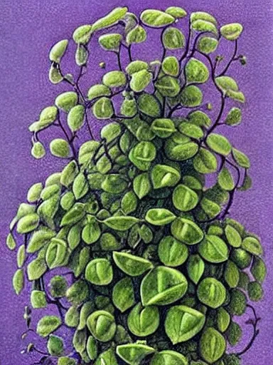 Image similar to The Hanging-Gardens of Pareidolia, ivy, (((((string-of-pearls))))), verbena and pothos growing facial features and optical-illusions!!!!!, aesthetic, by Johfra Bosschart,