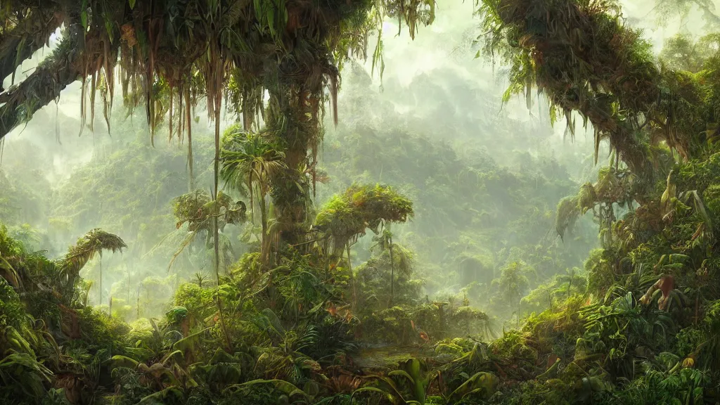Prompt: Trending on artstation, beautiful jungle, detailed matte painting, oil on canvas