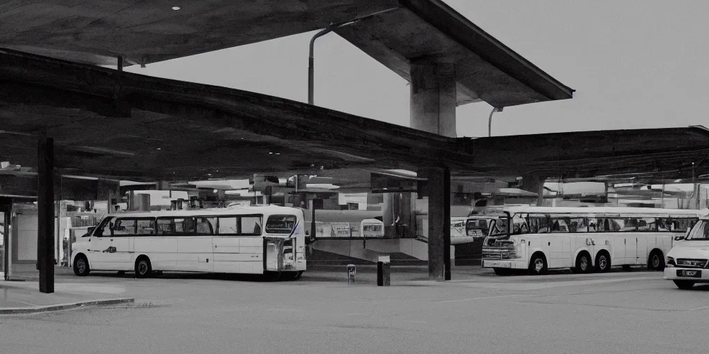 Image similar to port byron travel plaze bus station, leica, 2 4 mm lens, cinematic screenshot from the 2 0 0 1 surrealist film directed by charlie kaufman, kodak color film stock, f / 2 2, 2 4 mm wide angle anamorphic