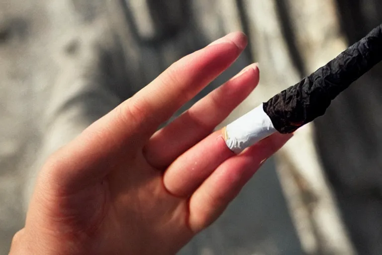 Image similar to cigarette in fingers, hand holding cigarette, hyper realistic, natural