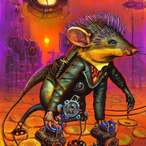 Image similar to steampunk rat, acid, 303, psychedelic, by paul lehr