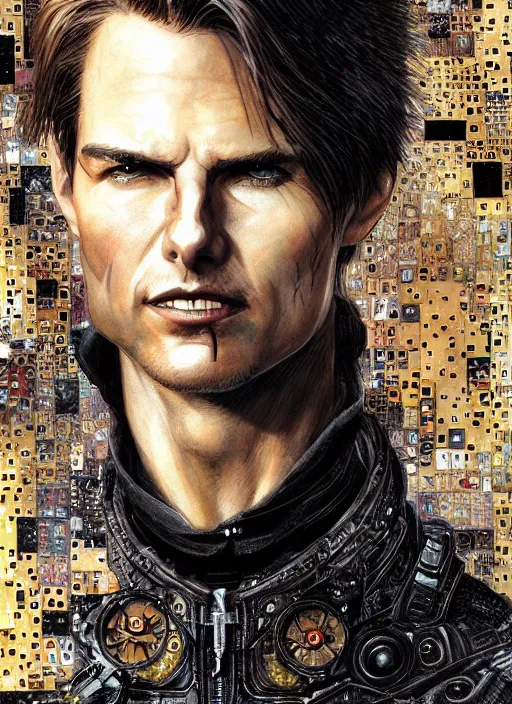 Prompt: portrait of gothic Tom Cruise, cyberpunk, Warhammer, highly detailed, artstation, illustration, art by Gustav Klimt and Range Murata and Katsuya Terada