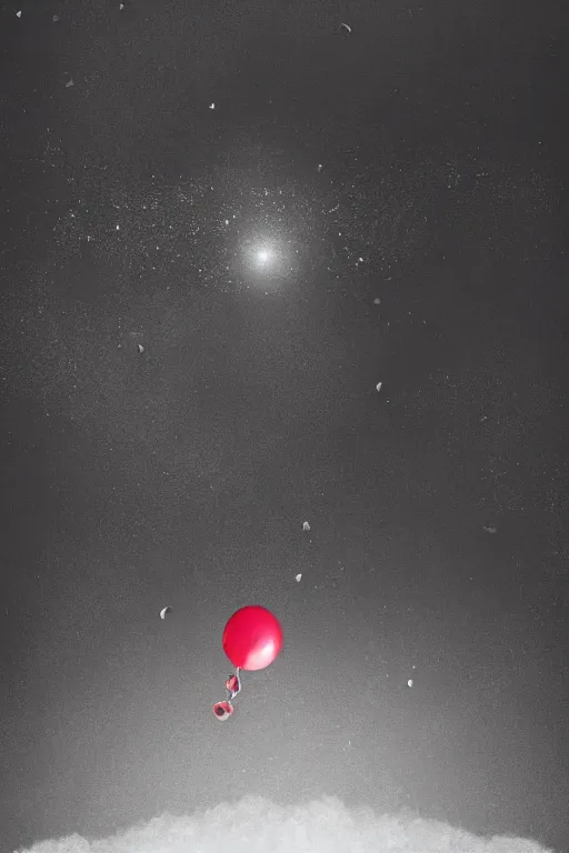 Image similar to the universe suspended in the infinite void by a single red balloon, dramatic lighting, cinematic, establishing shot, extremely high detail, foto realistic, cinematic lighting, post processed, concept art, high details, cinematic, 8k resolution, beautiful detailed, photorealistic, digital painting, artstation, concept art, smooth, sharp focus, artstation trending, octane render, unreal engine