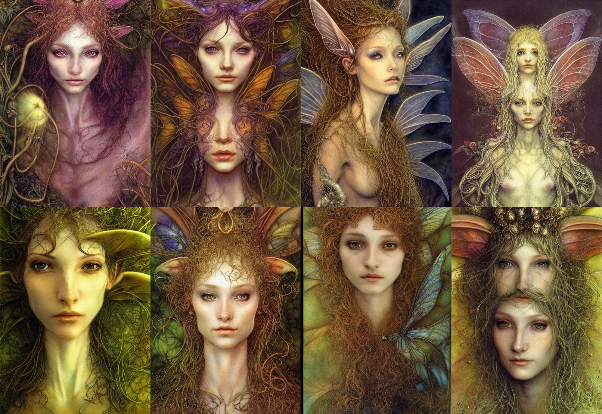 Prompt: highly detailed portrait of a faerie, art by brian froud and alan lee, global illumination, radiant light, detailed and intricate environment