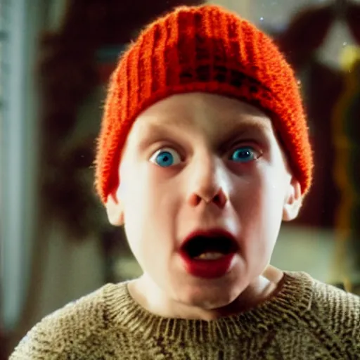 Image similar to Live Action Still of Jerma in Home Alone, real life, hyperrealistic, ultra realistic, realistic, highly detailed, epic, HD quality, 8k resolution, body and headshot, film still