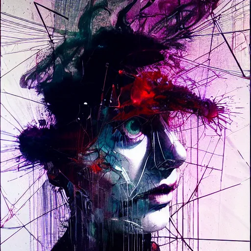 Image similar to i live in vr cyber dreams, glitchcore wires, machines, by jeremy mann, francis bacon and agnes cecile, and dave mckean ink drips, paint smears, digital glitches glitchart