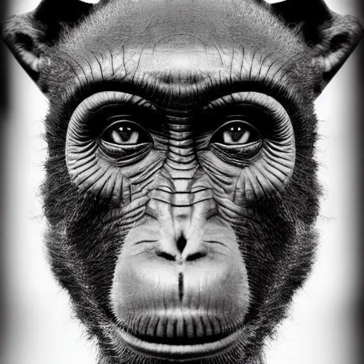 Image similar to portrait of a monkey made of bike parts, black and white, trending on artstation, hd