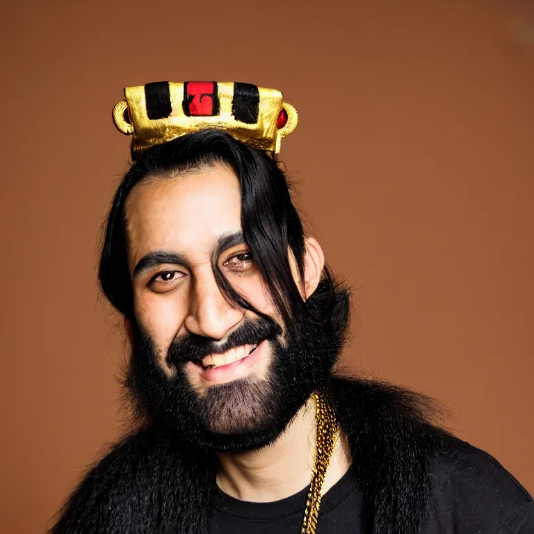 Prompt: A photo of Emperor Kuzco!!!!!!!!!!!!!!!! with his black long hair, his beard shaved and smiling with confidence, and wearing!!! his emperor clothes, in his early 20s. Portrait by Terry Richardson. Golden hour. 8K. UHD. Bokeh.