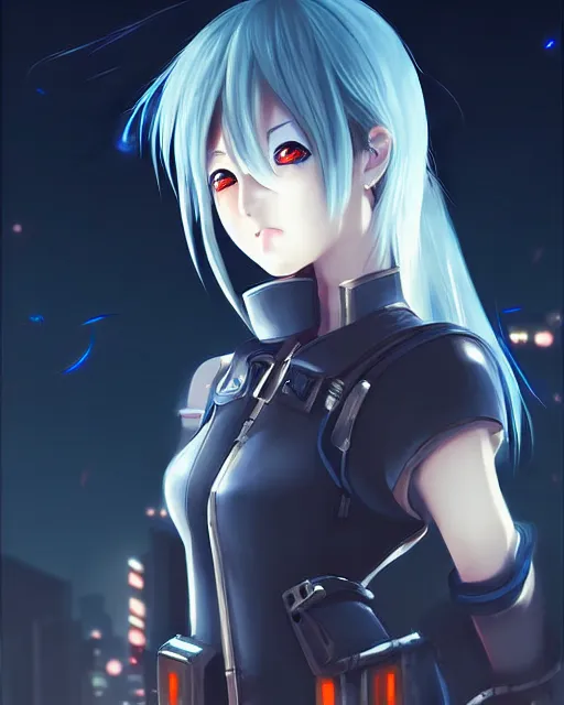 Image similar to portrait of anime girl in mechanic armor in night tokyo by makoto sinkai, perfect face, fine details