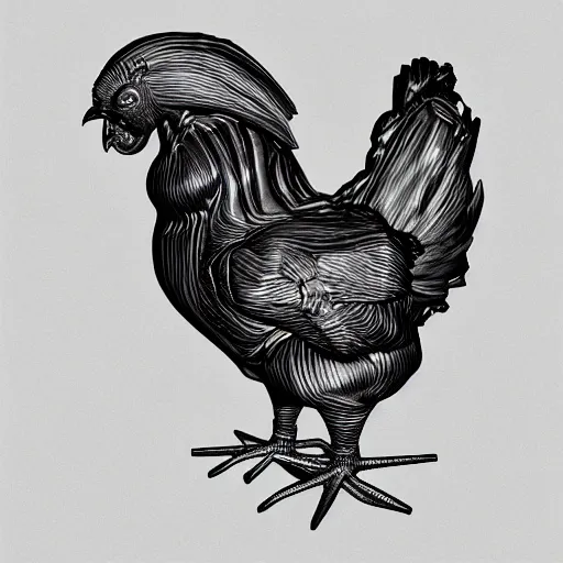 Image similar to chicken death metal album cover 3 d render high detail ultra quality