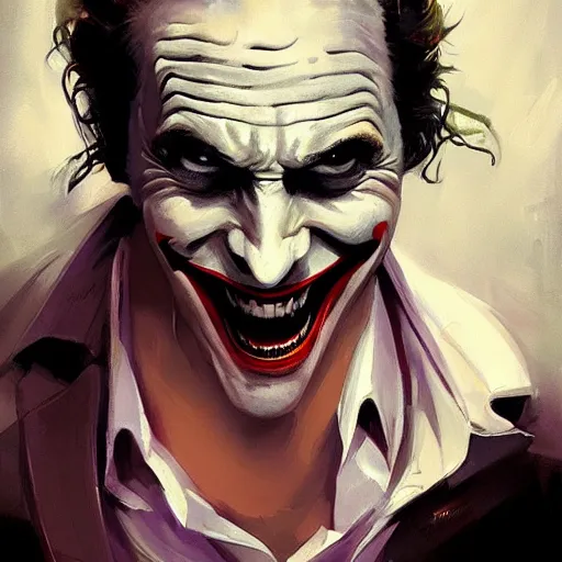 Image similar to matthew mcconaughey as joker, dynamic pose, painted by wenjun lin, greg rutkowski