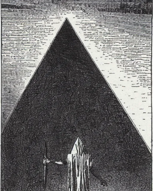 Image similar to illustration of pyramid head from the dictionarre infernal, etching by louis le breton, 1 8 6 9, 1 2 0 0 dpi scan