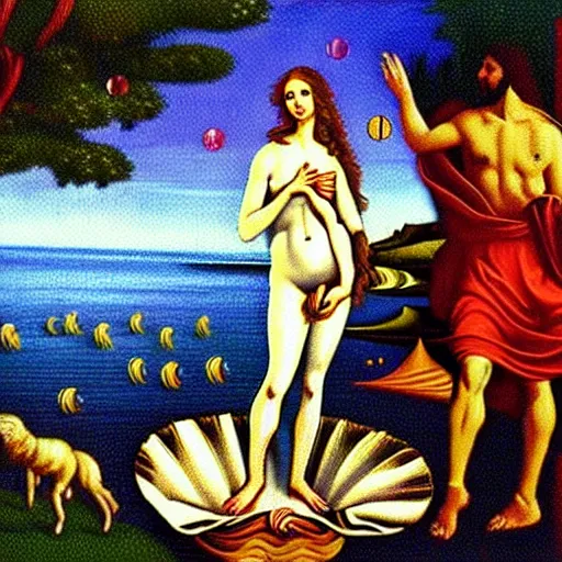 Prompt: pixel art of the birth of venus