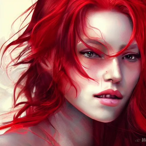 Image similar to beautiful and red hair amazon woman, face portrait digital art by mingchen shen on artstation