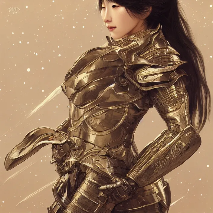 Prompt: ultra realistic illustration, japanese woman with armor made of stars, sci - fi, fantasy, intricate, elegant, highly detailed, digital painting, artstation, concept art, smooth, sharp focus, illustration, art by artgerm and alphonse mucha