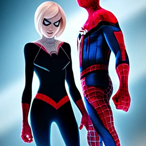 Image similar to Spider-Man stands next to Spider-Gwen, Marvel Cinematic Universe