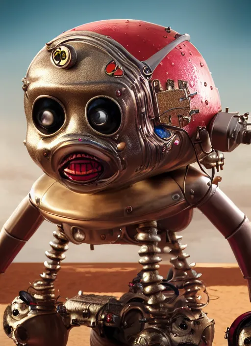 Image similar to highly detailed closeup, profile portrait of a tin toy nuclear diaster, bikini, unreal engine, nicoletta ceccoli, mark ryden, earl norem, lostfish, global illumination, detailed and intricate environment