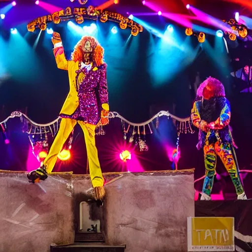 Prompt: wolf perfoming in the circus. extreme long shot, colourful photo