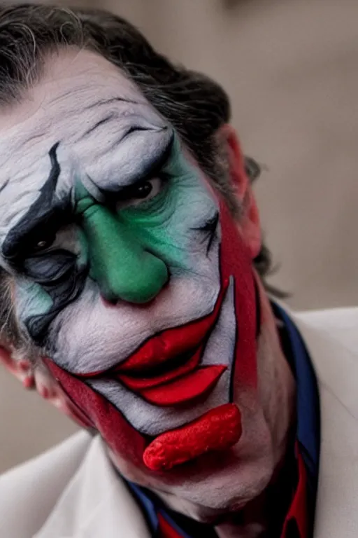 Prompt: Jean-Luc Mélenchon wearing Joker makeup in Joker (2019), 4k