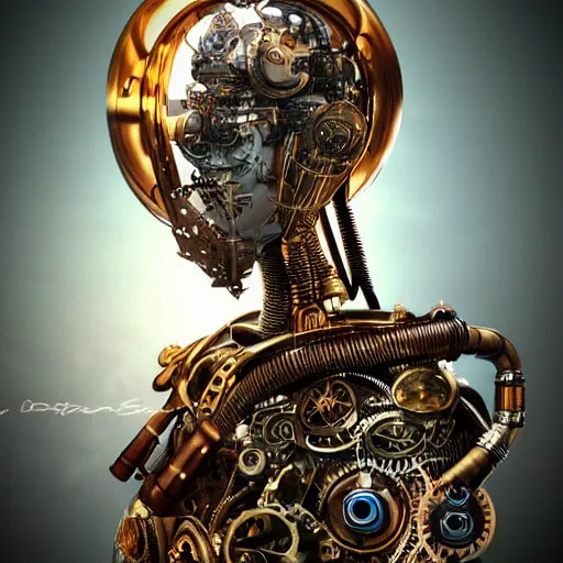 Prompt: the portrait of a human-like steampunk metal robot, photorealistic, highly detailed, intricate details, oct rendre, vivid colors, futuristic, sci-fi, dramatic lighting