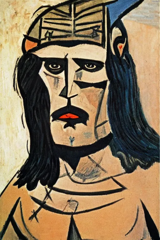 Prompt: Conan the Barbarian portrait by Pablo Picasso