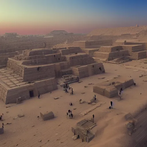 Image similar to pyramids of giza, ancient city of giza by moebius and makoto shinkai