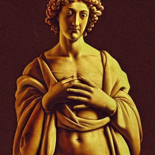 Prompt: a renaissance statue on a neon ring background
