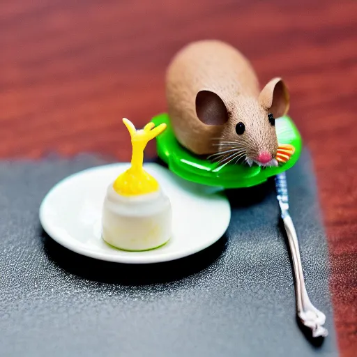 Image similar to macro photo of a mouse in a miniature fancy restaurant