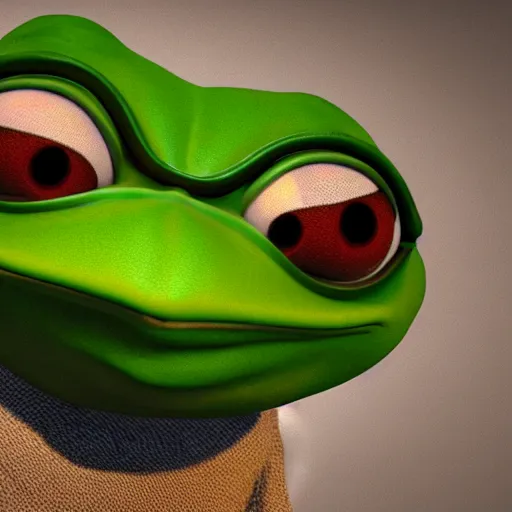 Prompt: pepe the frog, hyperrealistic, sharp focus, octane render, realistic lighting, realistic shadows