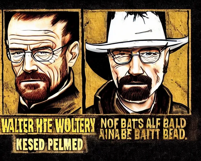 Image similar to Walter White having an old west draw with Jesse Pinkman in the style of The Good, The Bad, and the Ugly