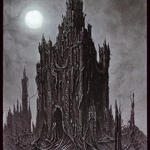 Image similar to castlevania stygian gothic demonic dracula's shoggoth tower, realistic, hyperdetailed, by beksinski, giger and wayne barlowe