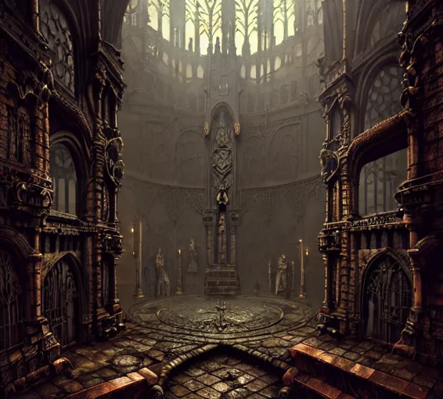 Image similar to steam necropolis, memento mori, gothic, neo - gothic, art nouveau, hyperdetailed copper patina medieval icon, stefan morrell, philippe druillet, ralph mcquarrie, concept art, steampunk, unreal engine, detailed intricate environment, octane render, moody atmospherics, volumetric lighting, ultrasharp, ominous, otherworldly