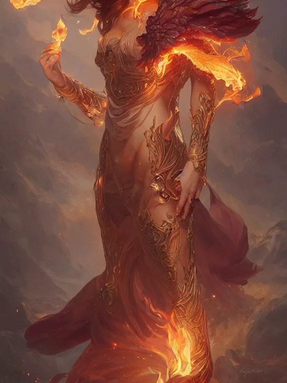 Image similar to powerful summoner with a fire elemental, fantasy, man, intricate, elegant, highly detailed, digital painting, artstation, concept art, wallpaper, smooth, sharp focus, illustration, art by artgerm and greg rutkowski and alphonse mucha