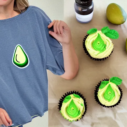 Image similar to avocado cupcake on shirt, aenami, alena