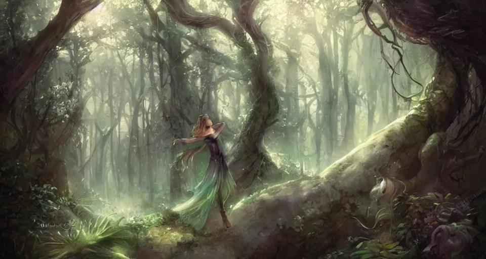 Image similar to Enchanted and magic forest, by Charlie bowater