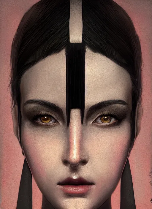 Image similar to octane render, unreal engine, symmetrical realistic, portrait, close - up, dark witch, painting by tom bagshaw, smooth, sharp focus