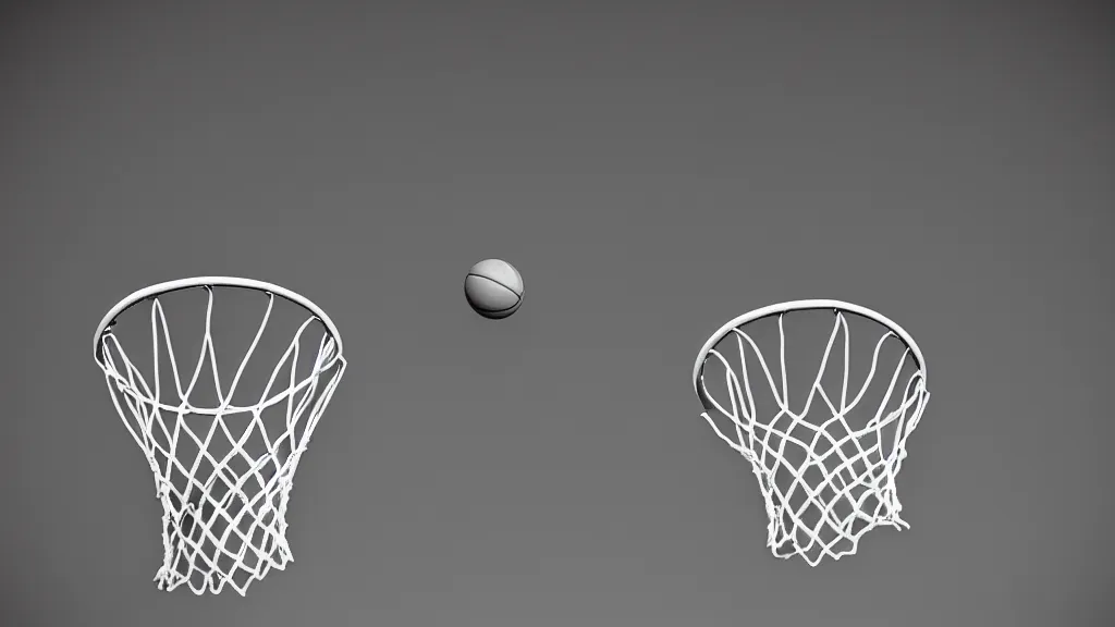 Image similar to a photograph of a basketball rebound from above the rim, in the style of ansel adams