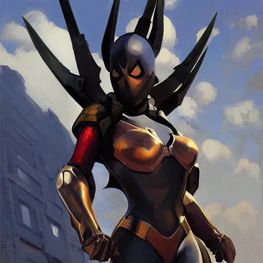 Image similar to greg manchess portrait painting of an armored dark female iron spiderman as overwatch character, medium shot, asymmetrical, profile picture, organic painting, sunny day, matte painting, bold shapes, hard edges, street art, trending on artstation, by huang guangjian, gil elvgren, ruan jia, greg rutkowski, gaston bussiere