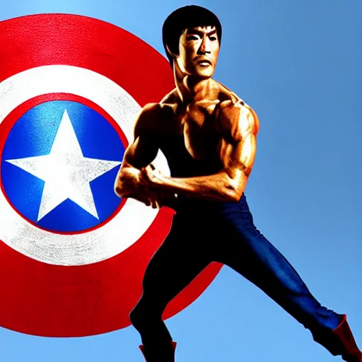 Image similar to Bruce Lee as Captain America realistic HD