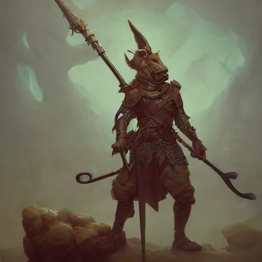 Image similar to anthropomorphic german shepherd warrior wielding a staff, dnd character art portrait, deviantart artstation, detailed matte fantasy painting, rendered in octane, cinematic lighting, by jason felix by peter mohrbacher by ross tran by brom