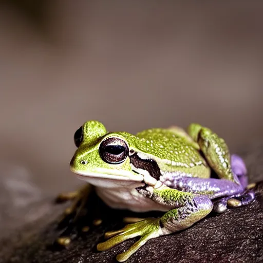 Image similar to closeup of a frog sitting on a stone in a forest, wildlife photography