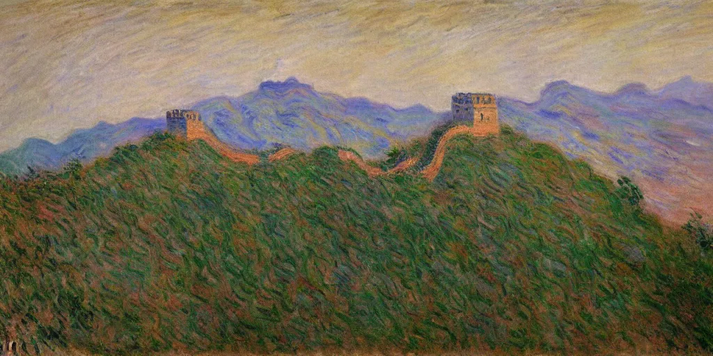 Image similar to an oil painting of the Great Wall by Oscar-Claude Monet