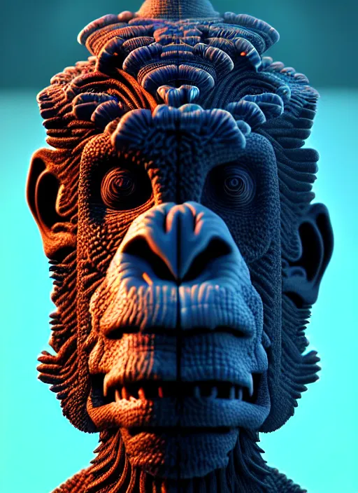 Prompt: 3 d ape shaman profile portrait, sigma 5 0 0 mm f / 5. beautiful intricate highly detailed. bioluminescent, plasma, lava, ice, water, wind, creature, thunderstorm! artwork by tooth wu and wlop and beeple and greg rutkowski, 8 k trending on artstation,