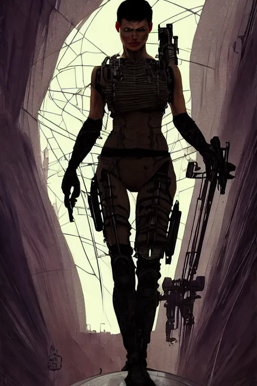 Image similar to gta furiosa as aeon flux profile picture by greg rutkowski, mad max, dynamic pose, intricate, futuristic, fantasy, elegant, by stanley artgerm lau, greg rutkowski, thomas kindkade, alphonse mucha, loish, norman rockwell, fantasy lut, asymmetric, long hair, retro computer graphics, video game, fluid lines,